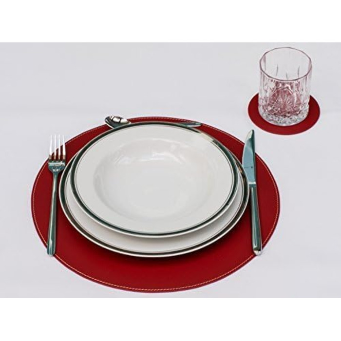 Nikalaz Placemats and Coasters made of Recycled Leather, Table Sets, 2 Piece Table Mats, Placemats 33 cm (Crocodile Embossing) (Christmas Red)
