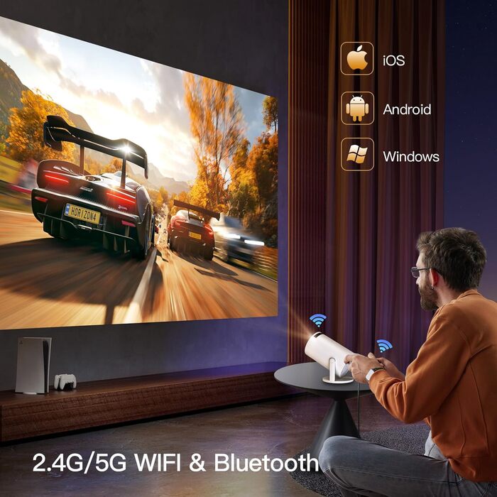 Портативний проєктор LYNCAST HY300 Pro з Wi-Fi, Bluetooth та Android 11: 1080P/4K, поворотний на 180°, для домашнього кінотеатру та на відкритому повітрі