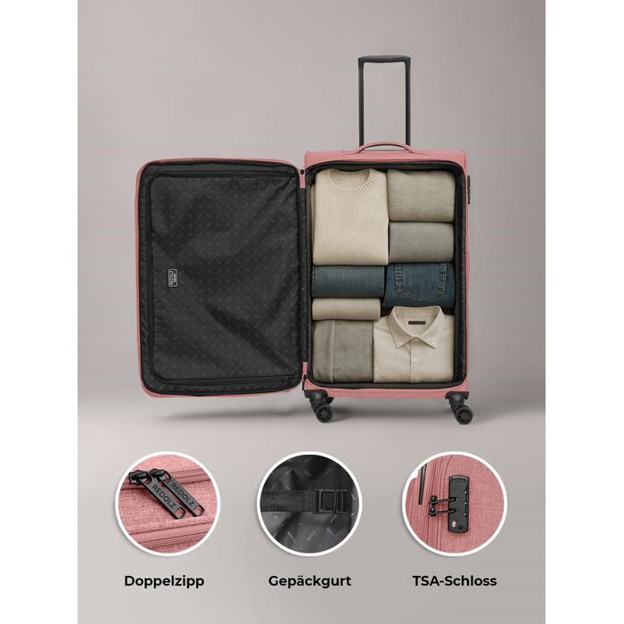 Набір валіз REDOLZ 3 шт. для жінок та чоловіків | Легкі та міцні дорожні валізи з розширенням, Softcase, 4 колеса, TSA-замок | Розширювані валізи (Essentials 12) Rose