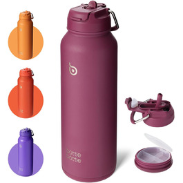 BOTTLE BOTTLE Insulated Water Bottle with Straw, Sport Stainless Steel Water Bottle with Handle Lid, Outdoor Sports Bottle for Pills, 1L (White) (Red)