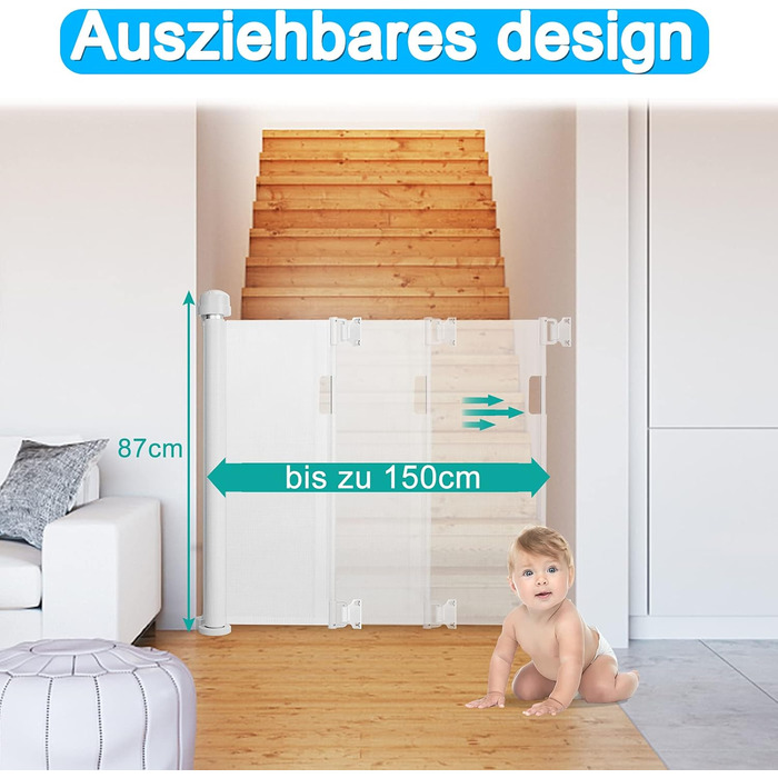 Захист для воріт NAIZY Rollo 0-150см: сітка для дитячих воріт, захист від собак, ролетна конструкція, білий