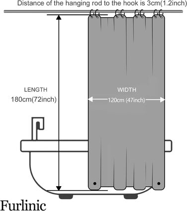 Шторка для душу Furlinic Anti-Schimmel, водонепроникна, прозора, EVA, 120x180 см, 3D ефект ромбу, 8 прищіпок, з камінням