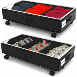 2 шт. Коробка для зберігання під ліжком 49L, комод на колесах з кришкою, металевий каркас, органайзер для одягу, взуття, ковдр, постільної білизни, чорний