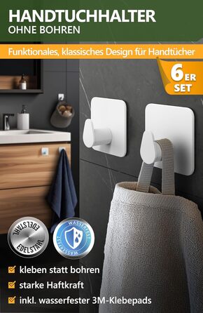 Набір гачків для рушників 4smile, 6 шт. без свердління, з нержавіючої сталі, для ванної кімнати, водонепроникні, самоклеючі