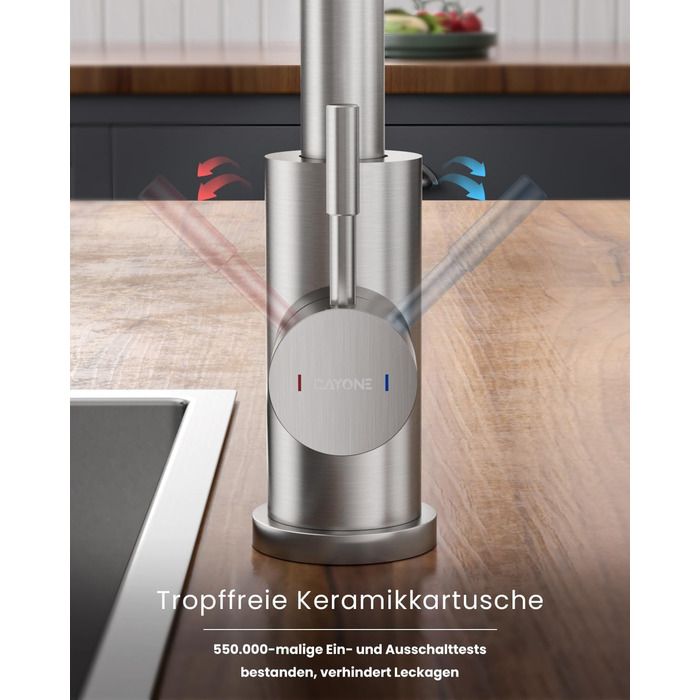 Кухонний змішувач Dayone з висувною лійкою, нержавіюча сталь SUS304, високий тиск, кухонний кран з 2 функціями, поворотна на 360°, для кухні