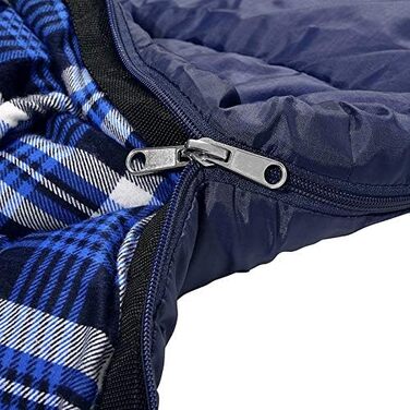 Adult Cotton Flannel Sleeping Bag - Camping, Hiking, Travel - Lightweight 3-4 Season Sleeping Bag (Blue/Blue)