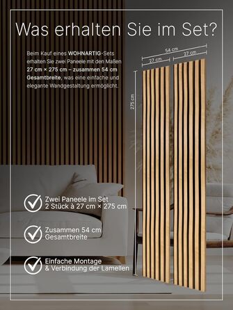 Акустичні панелі для стін на фетрі, дуб Windsor 280, 275x54 см (набір 2 шт. 275x27 см), 1.485 м²