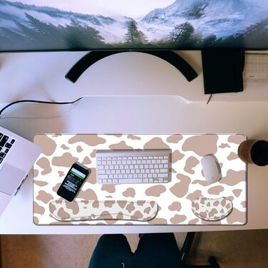 Килимок для миші геймерський 80x40 см 3-в-1 з підставкою для зап'ястя та клавіатури, антиковзаюча основа, стильний дизайн, для дому та офісу (B5-brown)