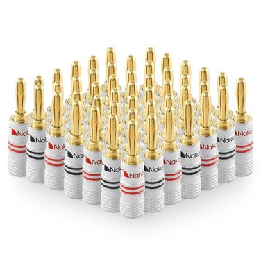 Позолочені бананові роз'єми Nakamichi 24K для акустичних кабелів 12-18 AWG, 4мм, для підсилювачів, Hi-Fi AV ресиверів та домашніх кінотеатрів, гвинтові (48 шт/24 пари)
