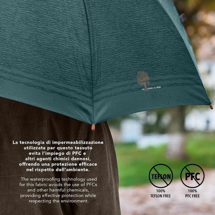 Perletti Green Eco-Friendly Women's Umbrella - Large Automatic Rain Umbrella with Recycled Materials & Floral Design (102cm Diameter)