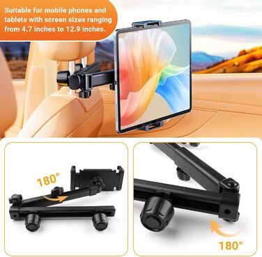 Автотримач для планшета та смартфона: двоосьовий, висувний, 360° обертання, для iPad, iPhone та інших пристроїв 4.7-12.9 дюймів