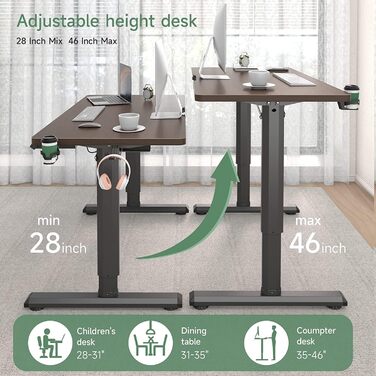 Електричний стіл Dripex з регулюванням висоти, 160x75x(71-117) см, для home office, горіх+чорний