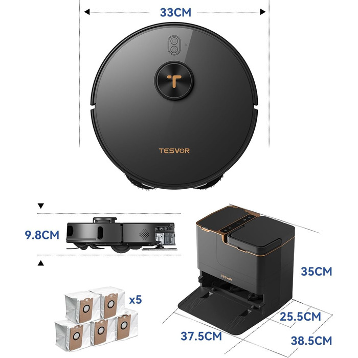 Робот-пилосос Tesvor S8MAX 3-в-1 з функцією миття, 8000Pa, LiDAR-навігація, 240 хв роботи, керування через додаток/Alexa, самостійна станція очищення 2.5л для великих приміщень з тваринами (X8 Ultra)