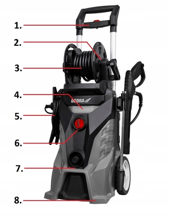 Мийка високого тиску Dedra 2500 Вт, 130/195 бар, 450 л/год, шланг 10 м