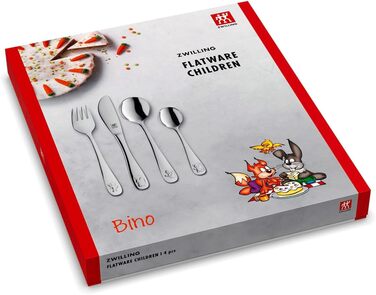 Набір дитячого столового прибору Zwilling Bino, 4 предмети, з тисненням зображень тварин, для дітей від 3 років, нержавіюча сталь 18/10, без пластикової упаковки