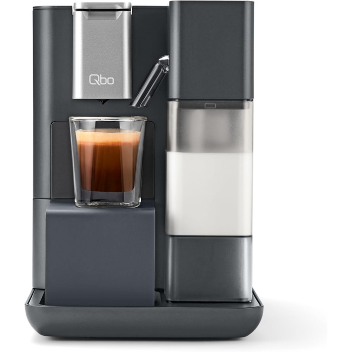 Tchibo Qbo MILK MASTER Premium Capsule Machine for Cappuccino, Espresso, Caffè Crema, Caffè Grande, Milk Foam at the touch of a button with a detachable 300ml milk tank, with automatic shut-off, Gentle Grey
