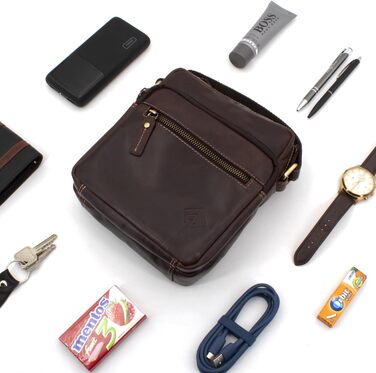 Чоловіча сумка через плече JOREY з натуральної шкіри - для бізнесу, роботи, подорожей (темно-коричнева)