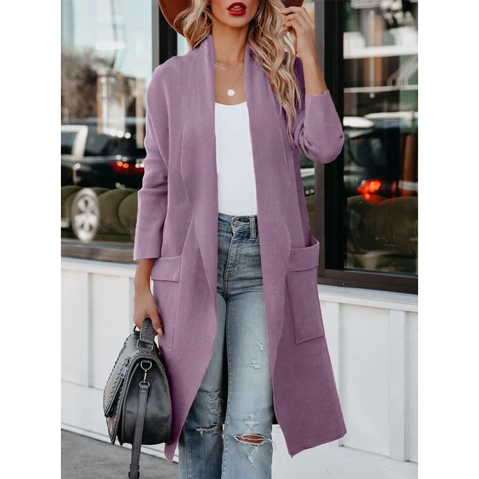 Жіночий кардиган з відкритим спереду, довгим рукавом та декоративними елементами, однотонний, фіолетовий (S)