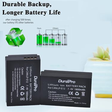 Акумулятор DuraPro 1800mAh LP-E12 + LCD зарядний пристрій Dual USB для Canon EOS M, M2, M10, M50, Rebel SL1, 100D