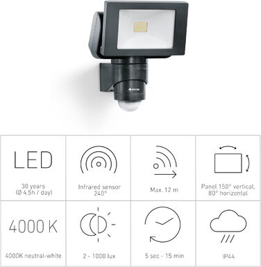 Steinel LED Outdoor Floodlight LS 150 S 240° Motion Sensor, max. 12 m Range, 14.7 W, Swivel, 1375 lm, 4000 K (Black)