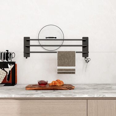 Тримач для рушників Vista з 3-ма штангами, без свердління, нержавіюча сталь SUS304, сріблястий, з двома гачками, 60 см, для кухні, ванної кімнати, спальні