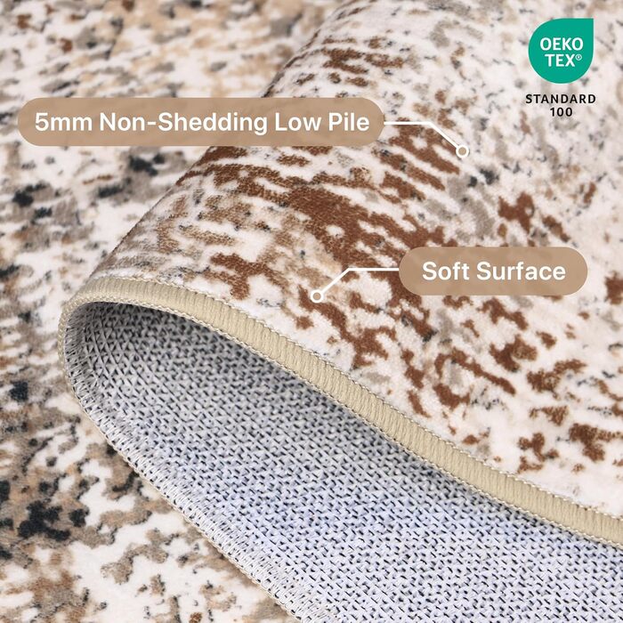 BEIMO Килим для вітальні, абстрактний дизайн, короткий ворс, 120x170 см, антиковзаючі, для спальні, ванної кімнати, їдальні, коридору, бежевий