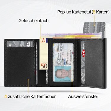 TENBST Wallet for Men with RFID Protection, Slim Wallet with Coin Pocket, 10 Card Holder Money Clip Wallet for Men, Magnetic Wallets for Men, Small Credit Card Case with Gift Box - Black (Black)