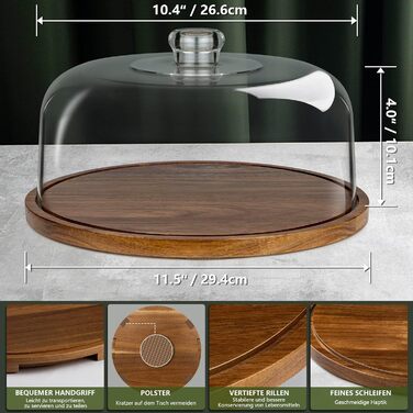 Тортене плата ANBOXIT з підставкою, тортовий стійка, таця для тортів з кришкою, тортовий дзвін з акрилу, дерев'яний стійка для тортів з кришкою.