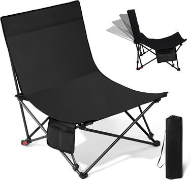 Крісло для кемпінгу складне, до 150 кг, легке, регульоване, з сумкою, для відпочинку на природі, риболовлі, саду, пляжу, піших прогулянок (Чорний)