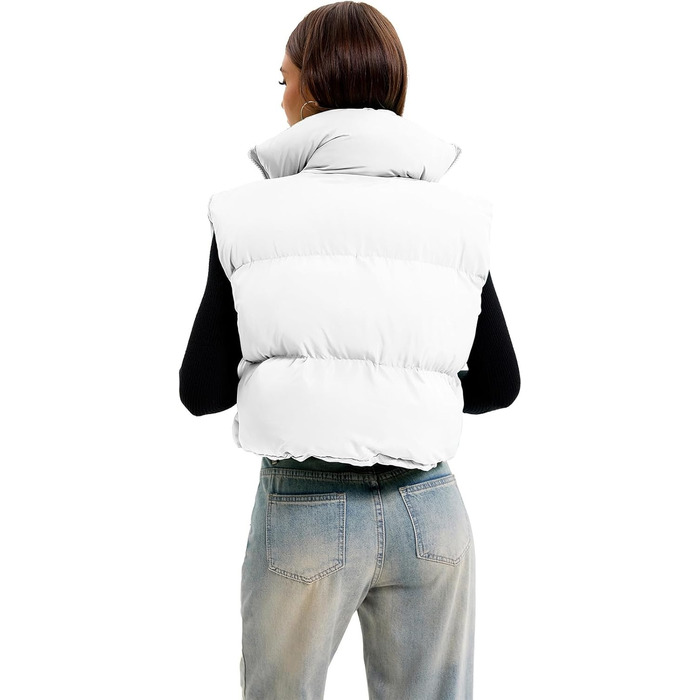 Стежка Daen з коміром-стійкою, застібка на блискавку, коротка жилетка, утеплена, білий, XXL