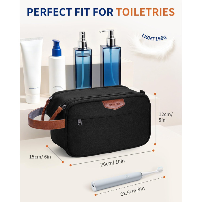 Чоловіча дорожня косметичка ECOHUB, водонепроникна, з великим відділенням та відділенням для мокрого одягу, з переробленого PET, з двома блискавками, чорна