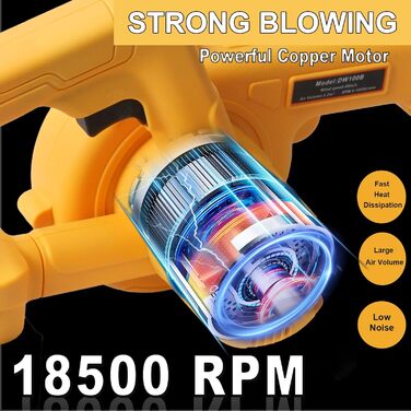 Powarobor Cordless Blower/Leaf Blower for Dewalt 18V Batteries, Compact Air Blower for Lawn Care, Leaf Blowing, Terrace and Garage Cleaning (device only, without battery and charger)