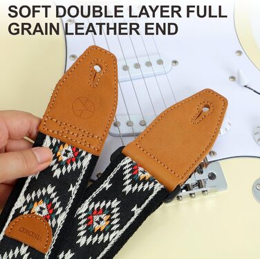 Гітарний ремінь 5,1 см з бавовняного друку, квітковий принт, з повнозернової шкіри, для бас-гітари, електрогітари та акустичної гітари, безкоштовна кнопка для ремінця, фіксатори ремінця та медіатори. Жовті ромашки (Чорний діамант)