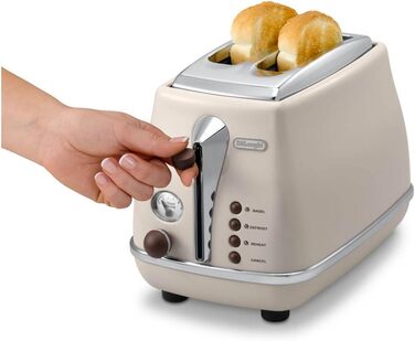 Тостер De'Longhi Icona Vintage CTOV 2103.GR: 2 слоти, підставка для бургерів, 6 рівнів підсмажування, розморожування та підігріву, з нержавіючої сталі, зелений, ретро-дизайн