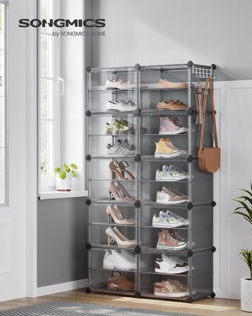 SONGMICS 10-Tier Shoe Rack, Shoe Cabinet, 30 x 40 x 30 cm per compartment, narrow, with doors, steel frame, plastic, for hallway, bedroom, entrance area, LPC035B01 (10 tiers (83B x 156H cm), Slate Grey)