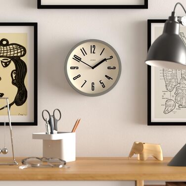 JONES CLOCKS® Hot Tub Wall Clock | Small Retro Round Clock | 20cm | Easy-to-read numbers | Ideal for kitchen, office, kids' room or any small space (Gray)