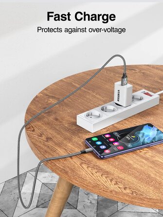 Кабель USB-C 2 шт. (1м+1м) з нейлону, 3.1A, для Samsung Galaxy (сірий)