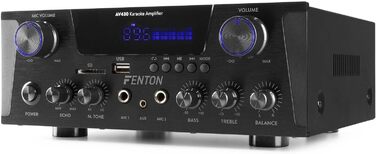 Fenton AV430B караоке підсилювач 600 Вт з Bluetooth, USB, SD, MP3, 2 мікрофонні входи, стерео Hi-Fi, з пультом, чорний