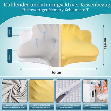 Ергономічна ортопедична подушка для шиї з ефектом пам'яті (Memory Foam) для полегшення болю та підтримки шиї, охолоджуюча подушка для сну, сіро-біла
