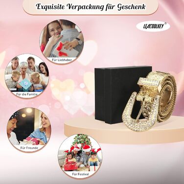 LEACOOLKEY Ремінь зі стразами для чоловіків та жінок, блискучий вестерн кантрі ковбойський ремінь з пряжкою золотого кольору, для джинсів, штанів, суконь. Розмір S: 73-82 см (загальна довжина 105 см)