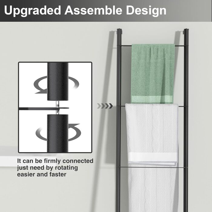 Підставка для рушників настінна металева біла – тримач для рушників, ковдр, простирадл (4 яруси, білий/чорний)