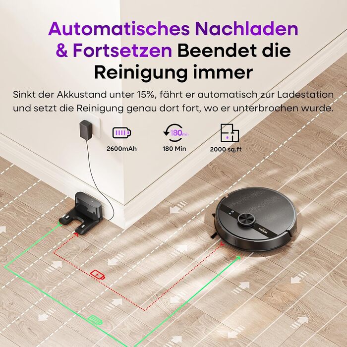 Робот-пилосос MONSGA з функцією миття, потужність 5000Pa, час роботи 180 хв, система захисту від спутання, навігація LiDAR, для килима, шерсті тварин, керування через додаток та пульт (чорний)