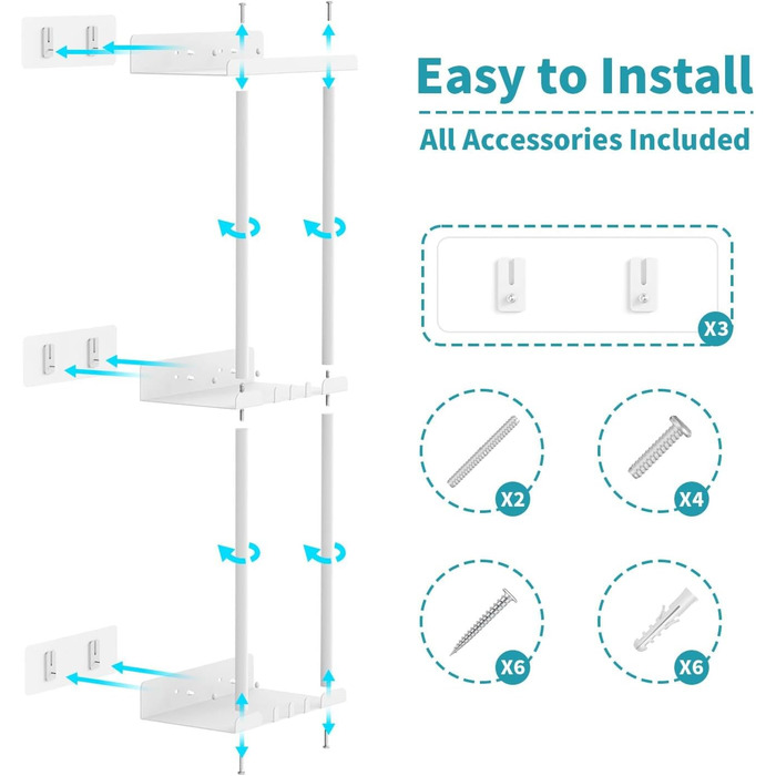 Тримач для рушників без свердління, настінний, з 6 гачками та полицею для ванної кімнати/кухні, матовий, для гостей, білий