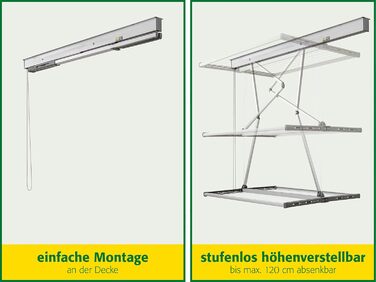 Сушилка для білизни на стелю Juwel Samba 140 (довжина сушіння 13,7 м, для великих речей/постільної білизни, регулюється до 120 см) 30041