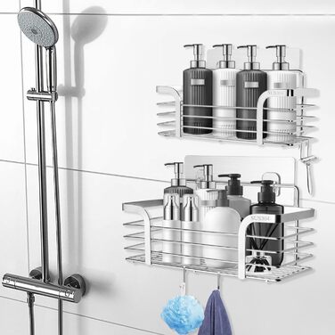 Поличка для душу Carehabi без свердління, 2 шт. Органайзер для ванної кімнати, полиця для душу з нержавіючої сталі з 4 гачками для шампуню та гелю для душу
