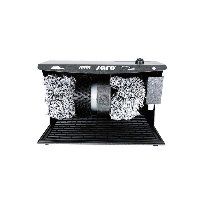 Saro 328-1050 Shoe Polishing Machine Model ESP 006 for automatic cleaning/maintenance of shoes (2 polishing brushes, 1 pre-cleaning brush, shoe cream dispenser, foot pedal operation, easy cleaning) anthracite