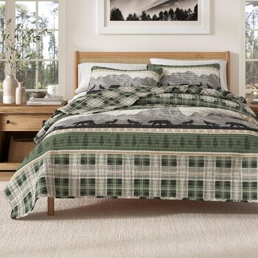 Плед Great Bay Home Lodge Stonehurst Collection (Full/Queen) з 2 наволочками. 3-частинний комплект постільної білизни, перевертається, підходить для всіх сезонів. Стильний дизайн Forest Patchwork (червоний/чорний)