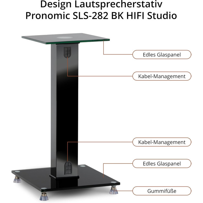 Підставка для колонок Pronomic SLS-282 BK (пара) - Стильний дизайн з 2 скляними пластинами, регульовані шпильки та гумові ніжки, приховане кабельне провідництво, вантажопідйомність 10 кг