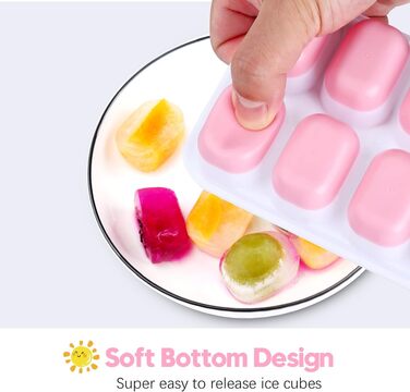 Силіконова форма для льоду з кришкою, BPA-free, набір 8 шт. Штабельний контейнер для кубиків льоду, сертифікат LFGB, для коктейлів, віскі та кави (2 рожеві + 2 жовті)