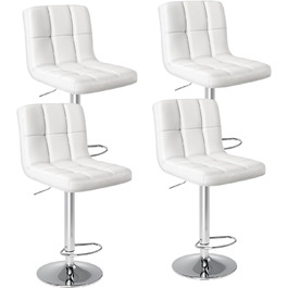 DUMOS Set of 2 Modern Adjustable Bar Stools - Metal Legs, Kitchen & Bar Height - White